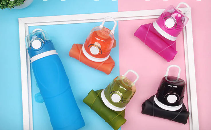 Travel Folding Water Bottle, Food-Grade Silicone